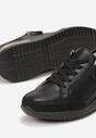 Czarne Sneakersy  ze Skóry Naturalnej na Niskim Koturnie z Ozdobnym Suwakiem Cameda