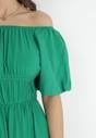 Zielona Rozkloszowana Sukienka Hiszpanka z Gumką w Pasie z Wiskozowej Tkaniny Lussire