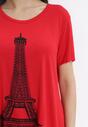 Czerwony T-shirt Oversize z Nadrukiem Wieży Eiffla i Krótkim Rękawem Eleah