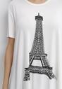 Biały T-shirt Oversize z Nadrukiem Wieży Eiffla i Krótkim Rękawem Eleah