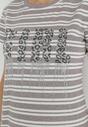 Ciemnobeżowa Sukienka T-shirtowa z Nadrukiem z Cyrkoniami i Krótkim Rękawem Signa