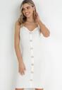 Biała Prążkowana Sukienka z Ozdobnymi Guzikami Aphrorena