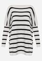 Biały Sweter Oversize w Paski z Rękawami Nietoperz Caelania