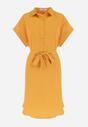 Żółta Koszulowa Sukienka z Krótkim Rękawem i Wiązaniem w Pasie Mistie
