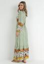 Jasnozielona Rozkloszowana Sukienka Maxi w Kwiaty z Paskiem Leondra