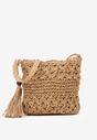 Beżowa Mała Torebka z Plecionki z Frędzlami Falarin