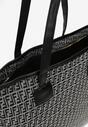Czarna Bawełniana Torebka Shopper Bag z Długimi Rączkami i Suwakiem Banera