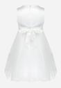 Biała Balowa Sukienka z Tiulowym Dołem Ozdobiona Cyrkoniami i Perłami Lisima