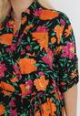 Czarno-Pomarańczowa Koszulowa Sukienka Mini z Guzikami i Materiałowym Paskiem Raimeda