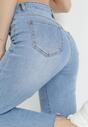 Niebieskie Jeansy Straight z Wysokim Stanem z Postrzępionymi Nogawkami Saide