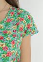Miętowo-Zielona Rozkloszowana Sukienka Mini z Wiskozy w Kwiaty ze Sznurkiem Marani