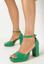 Zielone Sandały na Słupku z Kwadratowym Noskiem Madalina