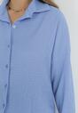 Niebieski 2-częściowy Komplet z Koszulą i Spodniami z Tłoczonej Tkaniny Benneta