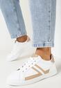 Biało-Beżowe Sneakersy z Cholewką przed Kostkę z Modnymi Przeszyciami Cassamisia