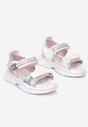 Biało-Różowe Sportowe Sandały ze Skórzaną Wkładką i Rzepami Fathi