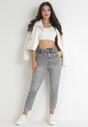 Szare Jeansy Mom Fit z Gumką w Pasie Brenette