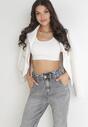 Szare Jeansy Mom Fit z Gumką w Pasie Brenette