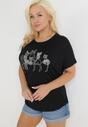 Czarny Bawełniany T-shirt z Krótkim Rękawem z Nadrukiem w Koty z Cekinami Canila