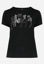 Czarny Bawełniany T-shirt z Krótkim Rękawem z Nadrukiem w Koty z Cekinami Canila