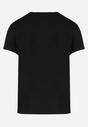 Czarny Bawełniany T-shirt z Krótkim Rękawem z Nadrukiem w Koty z Cekinami Canila