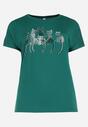 Zielony Bawełniany T-shirt z Krótkim Rękawem z Nadrukiem w Koty z Cekinami Canila