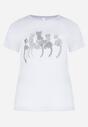 Biały Bawełniany T-shirt z Krótkim Rękawem z Nadrukiem w Koty z Cekinami Canila