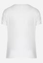 Biały T-shirt Typu Nietoperz z Błyszczącym Nadrukiem z Kotami Iriana