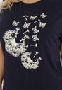 Granatowy T-shirt z Nadrukiem w Dmuchawce i Motyle Kyli