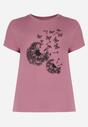Ciemnoróżowy T-shirt z Nadrukiem w Dmuchawce i Motyle Kyli