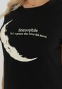 Czarny T-shirt z Nadrukiem z Motywem Księżyca i Napisem Zitlalia