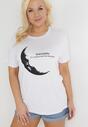 Biały T-shirt z Nadrukiem z Motywem Księżyca i Napisem Zitlalia