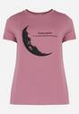 Ciemnoróżowy T-shirt z Nadrukiem z Motywem Księżyca i Napisem Zitlalia