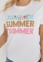 Biały Bawełniany T-shirt z Kolorowymi Napisami Summer