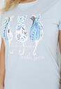 Jasnoniebieski Bawełniany T-shirt z Nadrukiem w Koty Ashanta