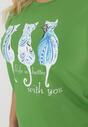 Zielony Bawełniany T-shirt z Nadrukiem w Koty Ashanta