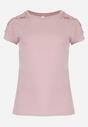 Różowy Bawełniany T-shirt z Ozdobnymi Rękawami z Koronką Avale