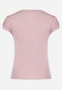 Różowy Bawełniany T-shirt z Ozdobnymi Rękawami z Koronką Avale