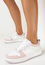 Biało-Różowe Sneakersy na Grubej Podeszwie z Perforacją Cresces