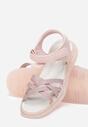 Różowe Brokatowe Sandały z Rzepem i Skórzaną Wkładka Naweba
