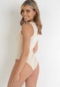 Beżowe Dopasowane Body Bez Rękawów z Cienkimi Paskami Przy Dekolcie Jazmyne