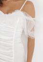 Biała Sukienka Mini na Cienkich Ramiączkach z Falbankami Ghomia