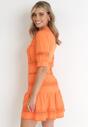 Pomarańczowa Taliowana Sukienka Mini z Koronkowymi Wstawkami i Bufiastymi Rękawami Tesalin