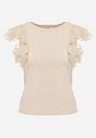 Jasnobeżowy Bawełniany Top z Koronką przy Ramionach Learena