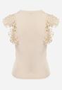 Jasnobeżowy Bawełniany Top z Koronką przy Ramionach Learena