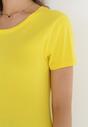 Żółty Gładki T-shirt z Bawełny z Krótkim Rękawem Charise