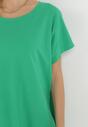 Zielona T-shirtowa Sukienka Mini z Krótkim Rękawem z Bawełny Zeplyn