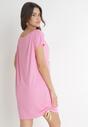 Różowa T-shirtowa Sukienka Mini z Krótkimi Rękawami z Wiskozy Hareem