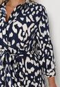 Granatowo-Kremowa Sukienka Koszulowa z Wiązanym Paskiem Dozi