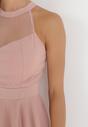 Różowa Tiulowa Sukienka Maxi bez Rękawów z Rozkloszowanym Dołem Aderissa