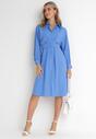 Niebieska Koszulowa Sukienka Trapezowa z Wiązaniem Renner